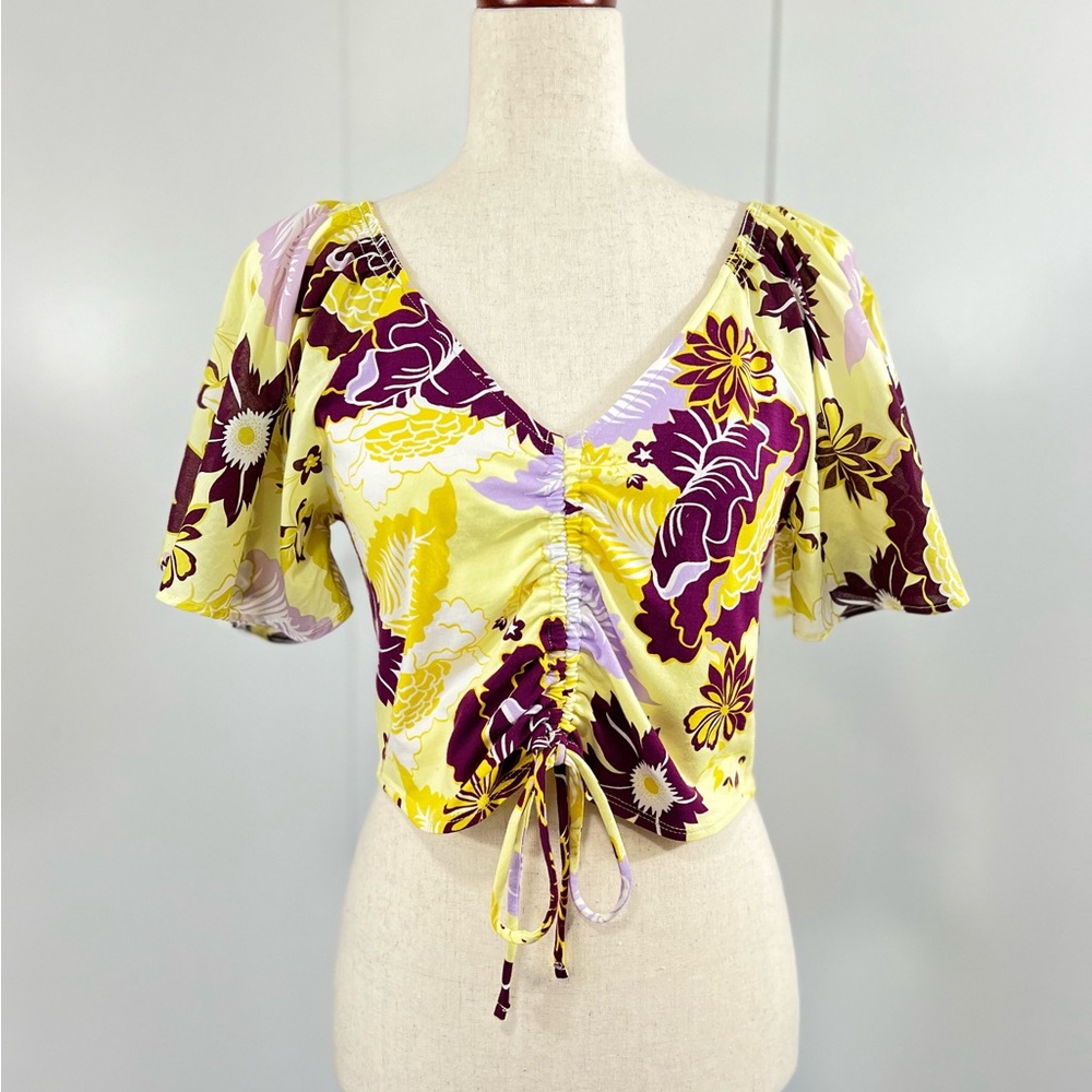 Maeve MP cropped flutter sleeve top